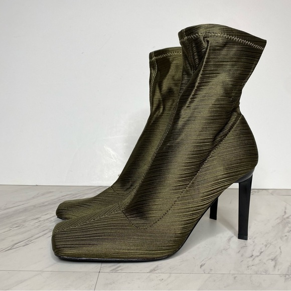 New! Topshop Tia Green Square Toe Heeled Sock Bootie 8 - Picture 14 of 14